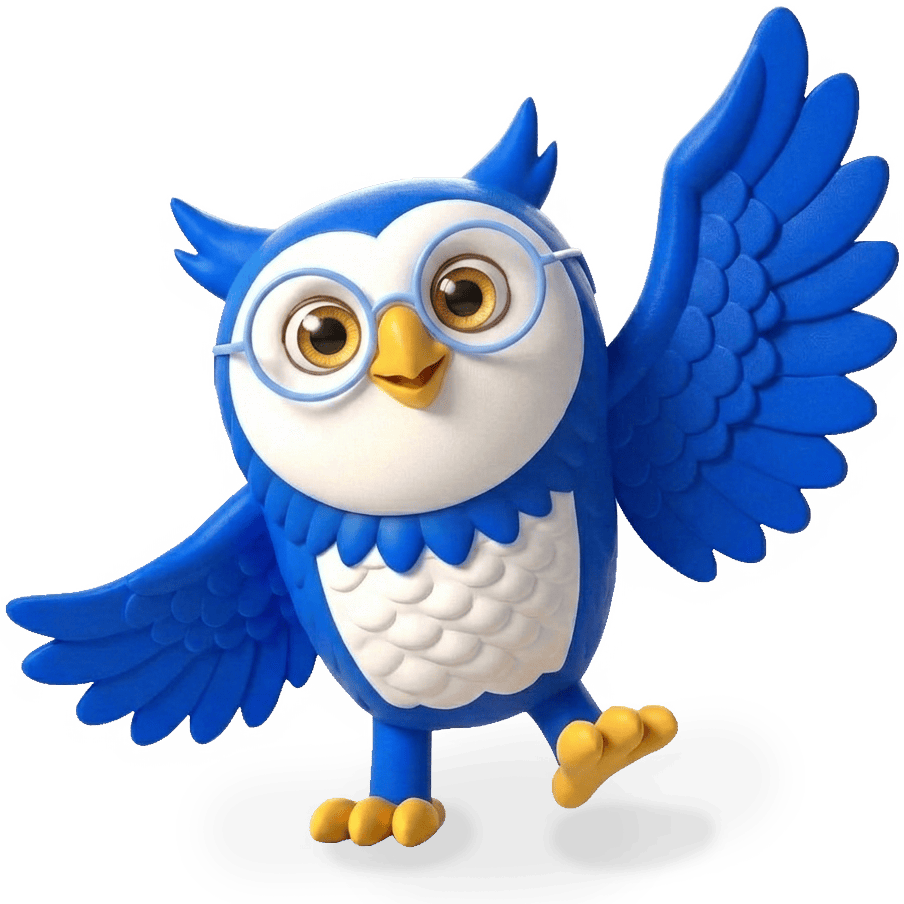 Sophia the GWYM owl mascot welcoming you with open wings